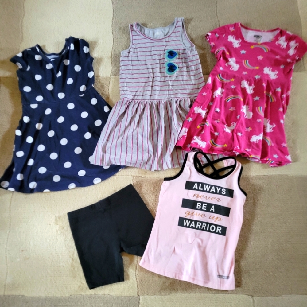 Girls 5/6 - 3 Summer Dresses, 1 Tank Top & 1 Pair of George Shorts